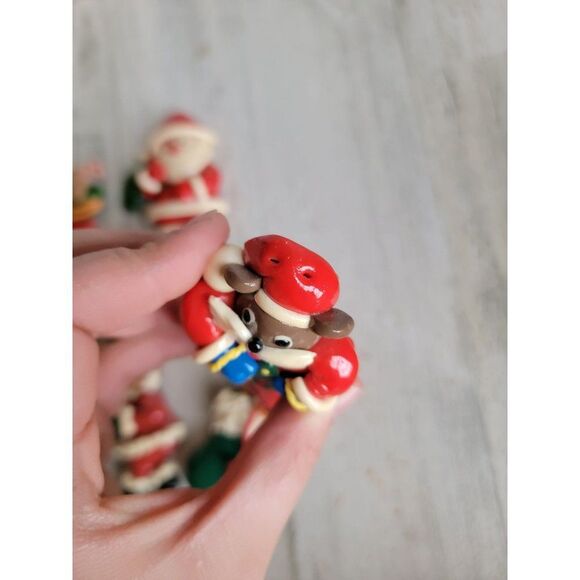 Vintage Clay Santa Claus stocking teddy bears magnet Xmas set decor - Picture 6 of 8
